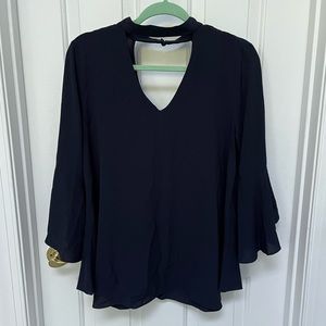 Navy blue flowy choker blouse. Size L